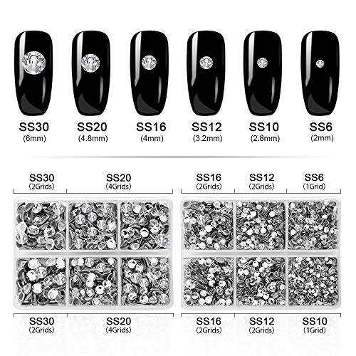 Clear Hotfix Rhinestones for Crafts, 6 Sizes Mixed Small & Large Flatback Rhinestones for Clothes Fabric, Glass Hotfix Crystals Gems for Craft with Storage Boxes/Tweezers/Jewel Picker