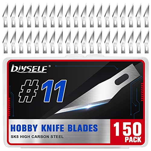 DIYSELF 150 PCS Exacto Knife Blades 11, Sharp Hobby Knife Blades, High Carbon Steel Craft Knife Blades, #11 Hobby Knife Replacement Blades, Exacto Blades for Art, Scrapbooking, Stencil, Paper Cutting