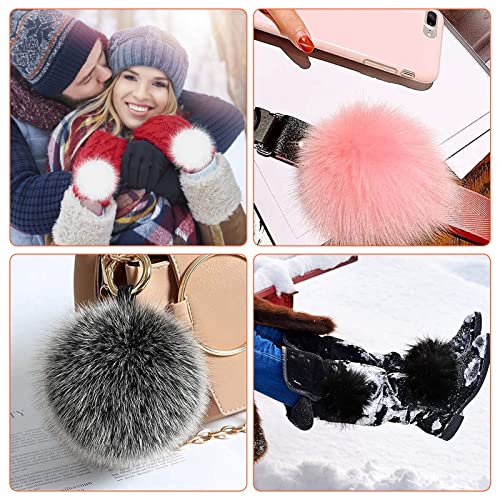 60 Pcs Faux Fur Pom Pom for Hats - Soft Pompoms with Elastic Loop Removable Knitting Hat Accessories for Shoes Scarves Gloves Bags Crafts Keychain (30 Colors, 3.9 in )