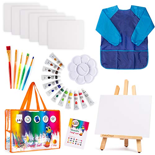 Paint Set for Kids - 27 Piece Paint Sets for Girls and Boys-Painting Supplies for Drawing-Kids Art Canvas Painting-Best Tween Gift Ideas for Kids Age 4 5 6 7 8 9 10 Year Old (Acrylic Paint Set)