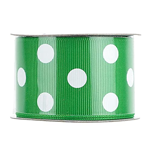 MEEDEE Polka Dot Ribbon Grosgrain Polka Dot Craft Ribbon 1-1/2 inch Grosgrain Ribbon, Green with White Dots, Ribbon for Gift Wrapping Suprise Party Birthday Party Decoration Wreath Hair Bow (6 Yards)