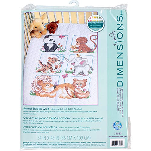 Dimensions Stamped Cross Stitch Baby Animals DIY Baby Quilt Kit, 34'' x 43''