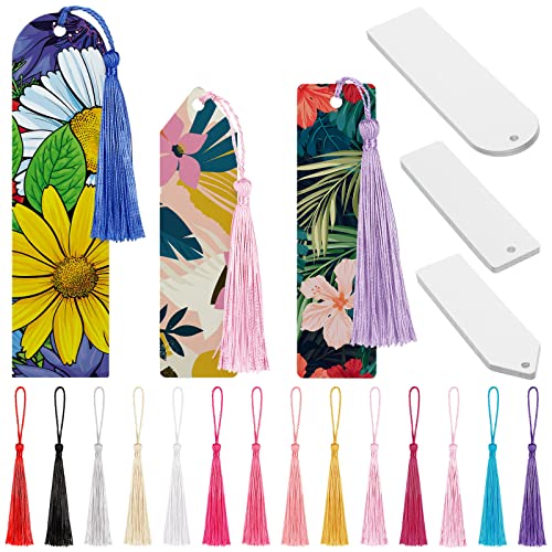 30 Pack Heat Transfer Sublimation Blank Bookmark with Hole and Colorful Tassels Metal Aluminum DIY Bookmark Single Sided Printing Sublimation Bookmarks for DIY Craft Projects Birthday Present Tags