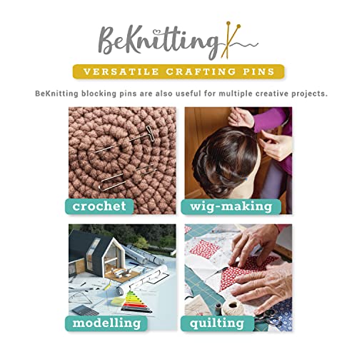 BeKnitting Assorted 100 Pack Blocking Pins Size 1.5 Inch - 50 T-Pins for Blocking Knitting, 50 U-Pins for Crafts