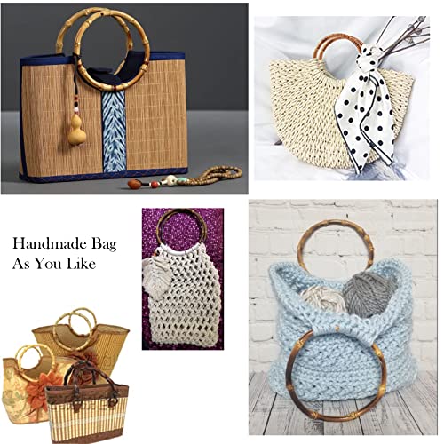 PH PandaHall Bamboo Bag Handles, 4 Pack Round Purse Handles ag Handle Replacements Handbag Decorative Purse Handle for Handmade Beach Bag Handbags Purse Handles Macrame Market Bags, 5.9inch