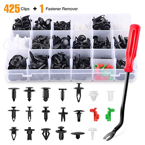 GOOACC 425 Pcs Car Body Retainer Clips Set Tailgate Handle Rod Clip & Fastener Remover - 19 Most Popular Sizes Auto Push Pin Rivets Set -Door Trim Panel Clips for GM Ford Toyota Honda Chrysler