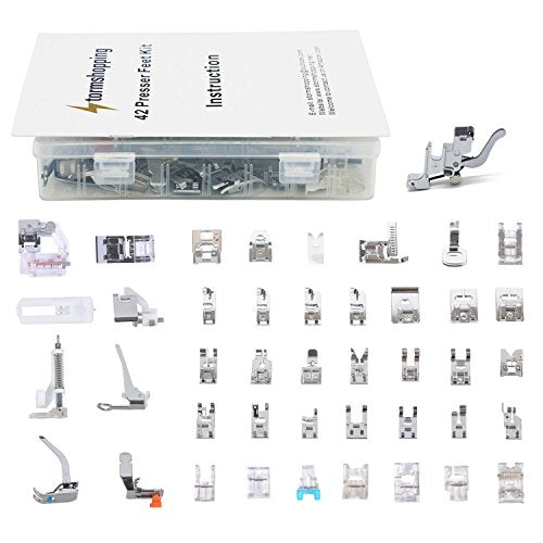 Professional Domestic 42 PCS Sewing Machine Presser Foot Presser Feet Set with Low Shank Holder & Manual & Case for Brother, Singer, Babylock, Janome and Kenmore Low Shank Sewing Machines