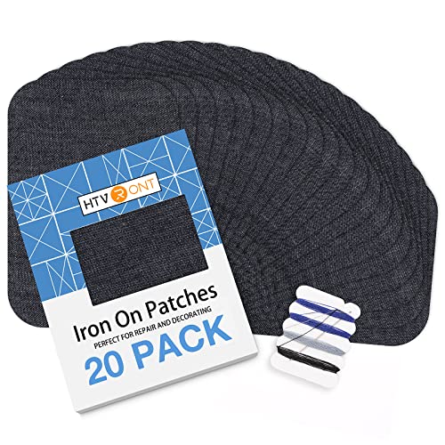 HTVRONT Iron on Patches for Clothing Repair, Cotton Patches Iron on, Black Repair Decorating Kit 20 Pieces Iron on Patch Size 3" by 4-1/4" (7.5 cm x 11 cm)
