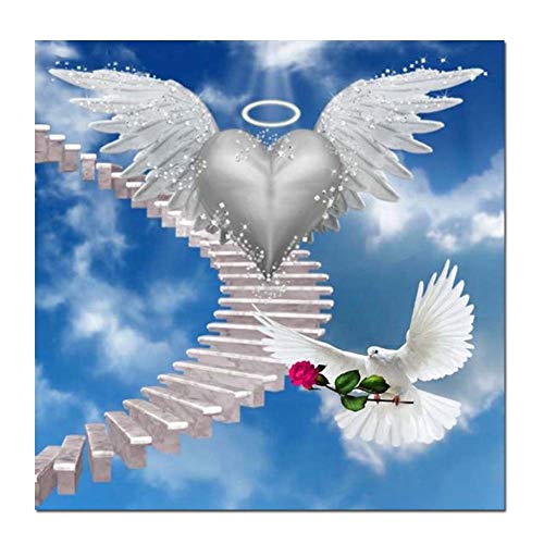 GELANYOUPIN 5D DIY Diamond Embroidery Angel Love Pigeon Full Round Diamond Painting Cross Stitch Black White Art Diamond Mosaic 3D Pictures for Kids and Adults (40x40cm/15.7x15.7inches)