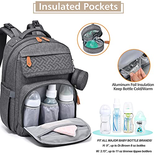 BabbleRoo Diaper Bag Backpack, Unisex Bags with Changing Pad, Pacifier Case & Stroller Straps, Multifunction Waterproof Travel Back Pack for Boys Girls, Dark Gray