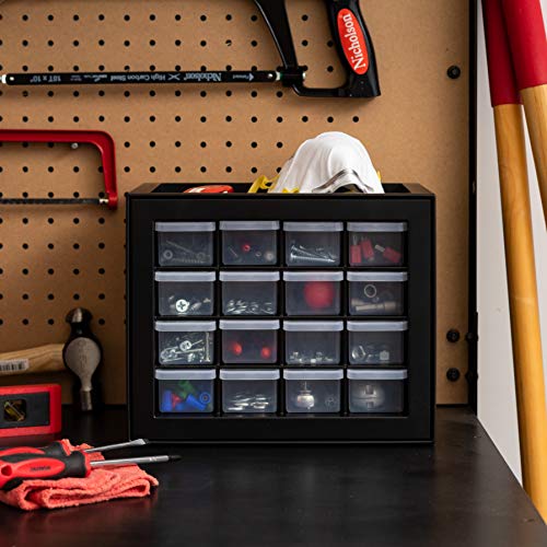 IRIS USA 16 Drawer Plastic Storage Cabinet, Small Parts Organizer, Screw Organizer for Tools and Hardware, Black