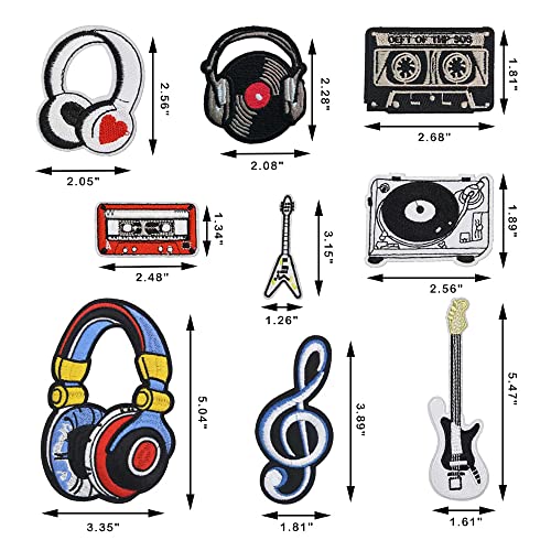 9Pcs Iron on Patches for Jackets Band Patches Music Theme Embroidery Patches Hip Hop Vintage Patches for Clothes Hats Backpack Pants, DIY Embroidery Patch Sew on Patches