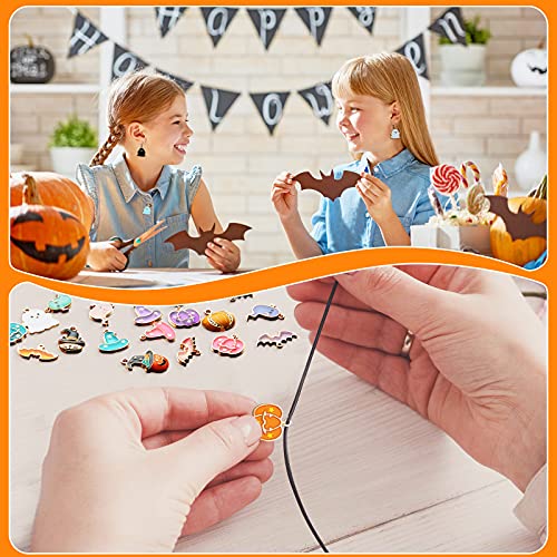 52 Pieces Halloween Charms Halloween Beads Gold Earring Charms DIY Bat Cat Pumpkin Charms Alloy Jewelry Making Charms Halloween Charms for Jewelry Making Necklace Bracelet for Halloween Keychain