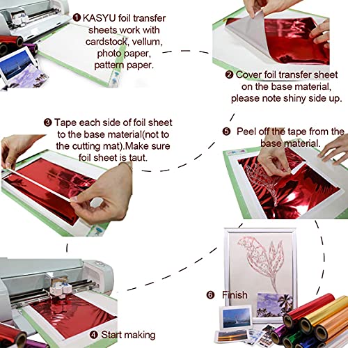 KASYU Transfer Foil Paper Bundle for Cricut Foil Transfer Kit/Spellbinders/Foil Quill/Heat Foil Pen,5inx9.84ft Heat Transfer Foil Roll,7 Assorted Colors Hot Foil Roll Transfer Foil Roll for Craft