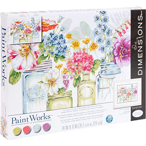 Dimensions , Rainbow Flowers, PaintWorks Paint by Numbers Kit for Adults and Kids, 14'' x 11'