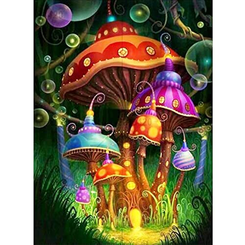 MXJSUA DIY 5D Diamond Painting Mushrooms by Number Kits for Adults, Colored Mushrooms Diamond Painting Kits Round Full Drill Diamond Art Kits Picture Arts Craft for Home Wall Art Decor 12x16 inch