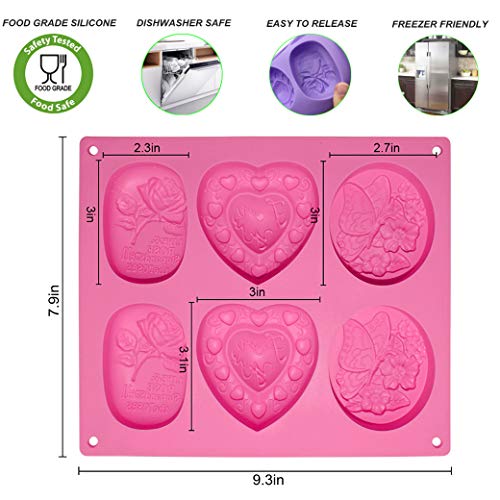 Helpcook 3 Pack Silicone Soap Molds,6 Cavities Soap Making Molds,Mixed Patterns Craft Molds,Soap Molds for Soap Making, Perfect for Making DIY Handmade Gifts,Easy Release and BPA Free Silicone Molds