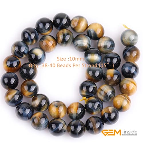 GEM-Inside Natural 10mm Dream Lace Gold Blue Tiger Eye Gemstone Loose Beads AAA Grade Crystal Energy Stone Power Beads for Jewelry Making 15"