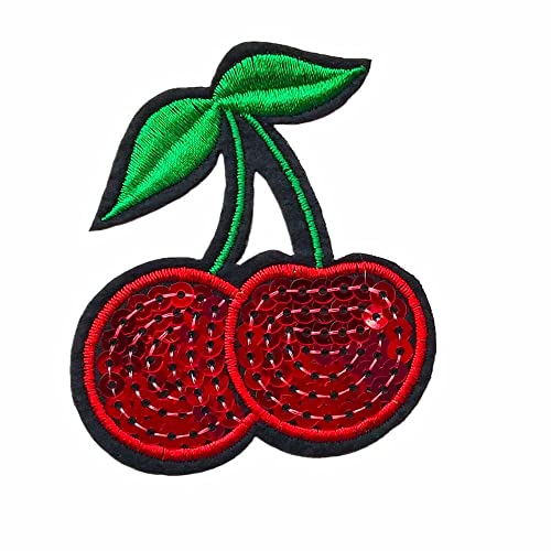 Qingxii Decorr Cherry Sewing on/Iron on Patches Clothes Dress Hat Pants Shoes Sewing Decorating DIY Craft Embarrassment Applique Patches (66x76mm)