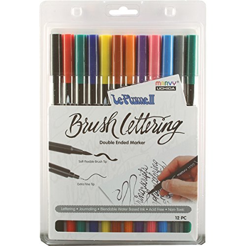 Uchida 1122BL-12I Primary Colored Brush Lettering 12 Piece Marker Set