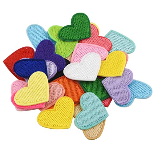 Lystaii 60pcs Iron On Patches Cute Mini Heart Iron-on sew-on Patches Flower Embroidered Applique Decoration Patches for Clothing Jackets Backpacks Jeans Hats Bags Multi-Colored DIY Accessory