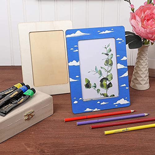 RYKOMO 6PCS DIY Wood Picture Frames, Unfinished Solid Wood Photo Picture Frames 7.5 x 5.5 Inch Christmas Standing Wooden Frames for Crafts Wood, DIY Painting, Arts Projects, Decorate