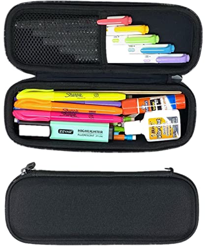 Arber Large Capacity Pencil Pen Case - Simple Zipper Organizer Box - Hard Sided Slim Art Pouch Bag for Colored Markers - Adults Teens Boys Girls Office Supply School College (Black)