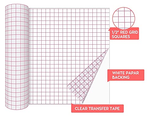 Frisco Craft -12 x 50 FT Clear Vinyl Transfer Tape w/Alignment Grid Application Tape for Adhesive Vinyl- Medium Tack Vinyl Transfer Tape Compatible with Silhouette Cameo, Cricut