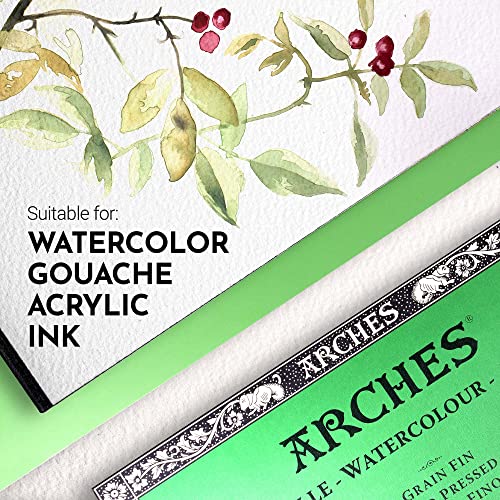 Arches Watercolor Block 5.9x11.8inch Natural White 100% Cotton Paper - 20 Sheets of Arches Watercolor Paper 140 lb Cold Press - Arches Art Paper for Watercolor Gouache Ink Acrylic and More