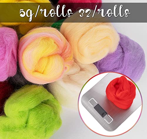 Needle Felting Kit, 32 Colors Wool Roving Set, Needle Felting Starter Kit for Beginner, Wool Felting Tool Kit with Felting Tool and Foam Mat, Needle Felting Supplies for DIY, Arts and Craft Activity