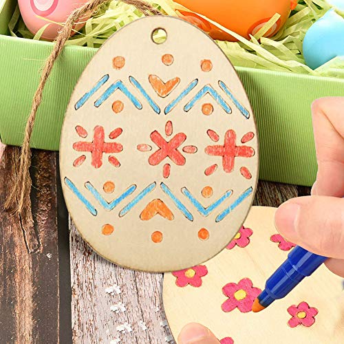 MCPINKY 40Pcs Unfinished Wood Pieces Circle-Shaped, Light Wooden Cutout Natural Rustic with Hole, and 10M Hemp Rope, for Craft Projects, Hanging Decorations, Painting, Staining (4 Size)