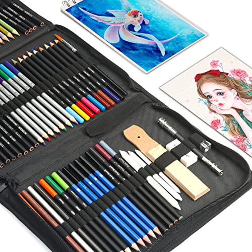 Kalour 76 Drawing Sketching Kit Set - Pro Art Supplies with Sketchbook & Watercolor Paper - Include Watercolor,Graphite,Colored,Metallic,Pastel,Charcoal Pencil - for Artists Beginners Adults Teens