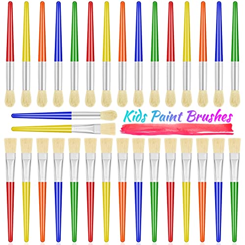 Paint Brushes, Anezus 30 Kids Paint Brushes Bulk Children Paint Brushes Set with Jumbo Round Watercolor Paint Brush and Large Flat Craft Paint Brushes