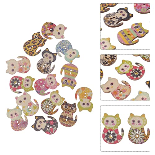 Tinksky Wooden Buttons Multicolored Cat Shaped 2 Holes Wood Printing Sewing Buttons for Sewing and Crafting DIY, Pack of 50 (Mixed Color)