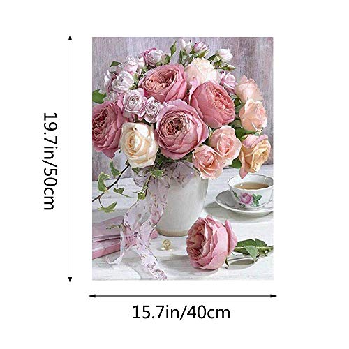 Kimily DIY Paint by Numbers for Adults Kids Pink Rose Paint by Numbers DIY Painting Roses Acrylic Paint by Numbers Painting Kit Home Wall Living Room Bedroom Decoration Pink Rose Flowers in Vase