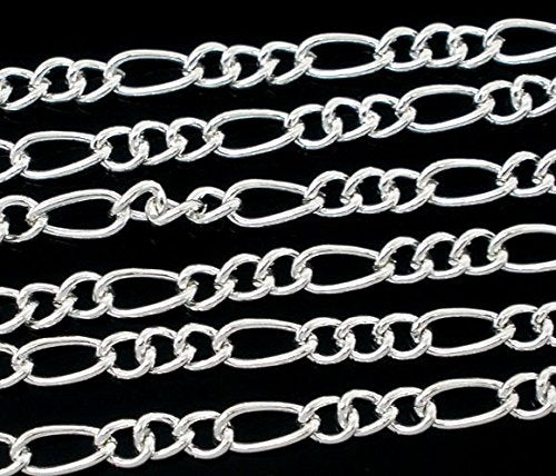 JGFinds Figaro Cable Link Chain - 10 Meter Silver Plated Chain for Jewelry Making - Over 30 Feet, 7x3.5mm - 4x3.2mm (Silver Plated) - Bulk Wholesale