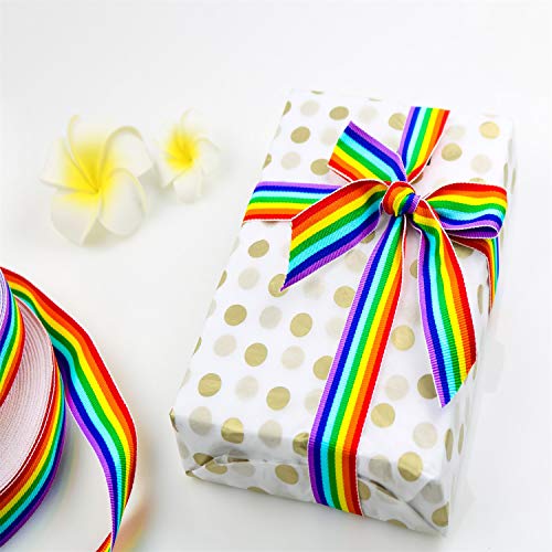 Teemico 55 Yards Rainbow Grosgrain Ribbons Double Face Rainbow Stripes for Gift Wrapping Party Decor Jewelry Making DIY Handmade Crafts (1.5cm Wide)