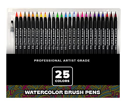 25 Pk Watercolor Pens Artist Water Coloring Brush Tip Watercolor Markers Painting Set Paint Art Supplies for Adults & Gifts for Artists Watercolor Brush Pens, Water Color Brush Pen & Water Brush Pens