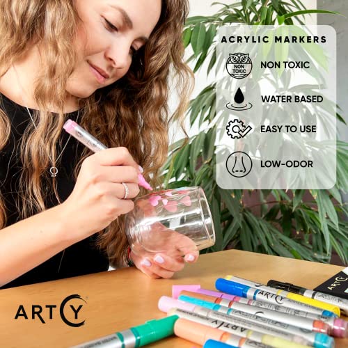 ARTCY Acrylic Paint Pens - 6 Black Acrylic Paint Markers Extra Fine Tip (0.7mm) | Great for Rock Painting, Canvas, Glass, Porcelain, Fabric, Paper, Pottery and Plastic