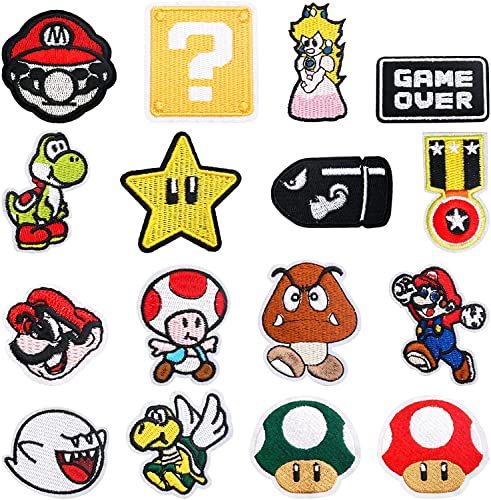 Iron on Patches,16 Pieces Embroidered Applique Patches,Sew Iron on Patches Fabric Repair Patches Cute Cartoon Anime Patches for Kids Adult Clothes Jeans Jackets Hats Shoes Backpacks