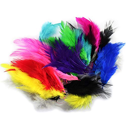 LolliBeads (TM) 100 Pcs of Dyed Multi-color Fluffy Rainbow Feathers 2.5-3.5 inches