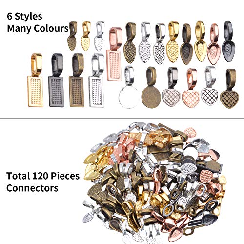 Pendant Connector,120 Pieces Tibetan Style Alloy Glue-on Flat Pad Bails Shovel Shape Pendants Charms Connector Hanger for Jewelry Making,6 Styles in 5 Colors