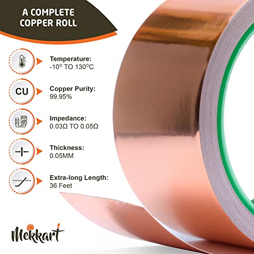 Copper Tape Conductive Adhesive - Double-Sided 2 Inches x 12 Yards Copper foil Tape for Stained Glass, Soldering, DIY Crafts, Shielding, Guitar Repairs, Grounding & Paper Circuits