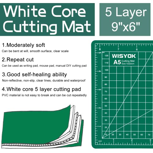 WISYOK 6" x 8" A5 Self Healing Craft Mat, Small Sewing Cutting Mat Rotary Fabric Mat, Ideal for children and Hobbyist DIY craft creative design