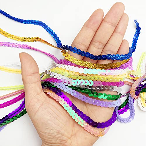 60 Yards Flat Laser Sequins Strip Trim on Strings 6mm Diameter 12 Colors Glitter for Sewing, Fringe, Embroidery, Wedding Decoration, Costume and Crafts DIY