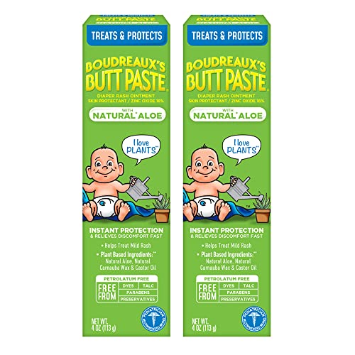 Boudreaux's Butt Paste with Natural* Aloe Diaper Rash Cream, Ointment for Baby, 4 oz Tube, 2 Pack