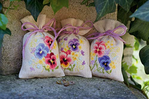 Vervaco Counted Cross Stitch Kit: Pot-Pourri Bag: Violets: Set of 3, NA, 8 x 12cm
