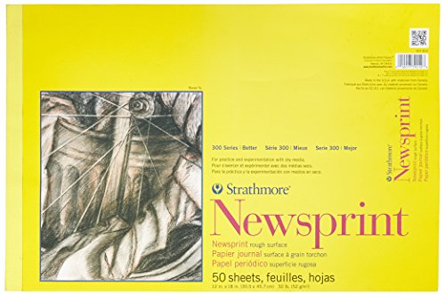 Strathmore 307-812 300 Series Newsprint Pad, Rough 12"x18" Tape Bound, 50 Sheets , White