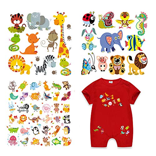 Animal Patches Stickers Butterfly Fox Lion Bear Fish Heat Transfers Iron On Appliques for Kids Babies Clothes Jeans T-Shirt Decorations