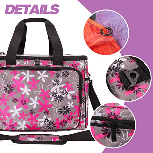 Knitting Bag, Yarn Tote Storage Organizer with Separate Crochet Hooks & Knitting Needles Bag,Slits on Top to Protect Wool and Prevent Tangling Large Flower